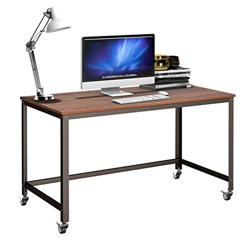 Rolling Computer Desk Metal Frame Computer Laptop Desk Wooden Top Study Workstation (D 47.5x23.5x29.5inches)