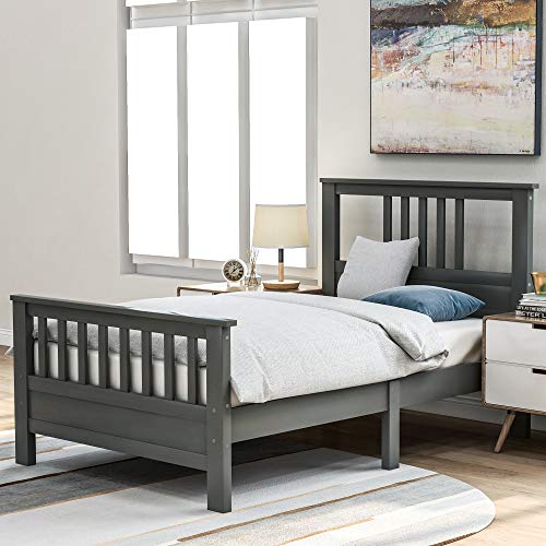 Twin Frame Platform Bed with Headboard and Footboard, with Wood Slat Support for Kids Adults, No Box Spring Needed, White