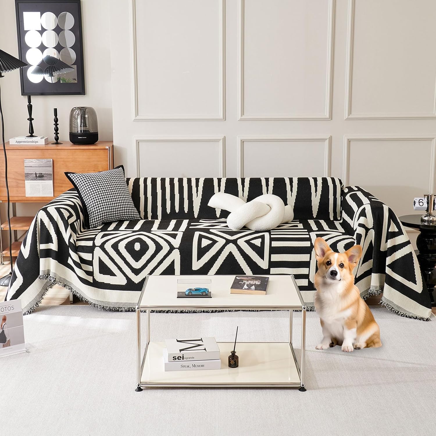 ROOMLIFE Boho Couch Cover for 3 Cushion Couch L Shape Sofa Covers for Sectional Sofa Reversible Silpcover for Dogs Washable Chenille Furniture Protector for Living Room,91