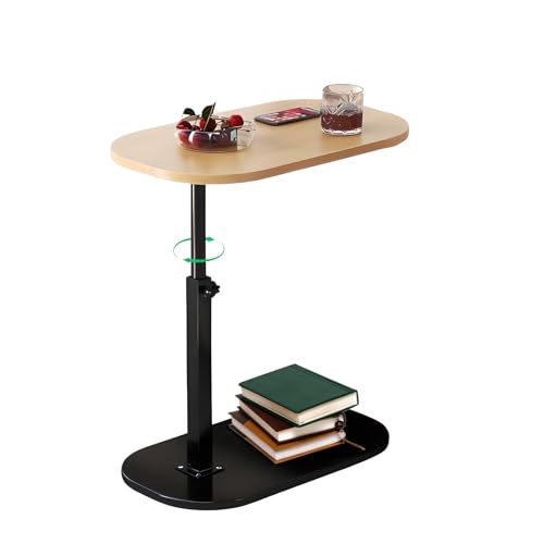 C Shaped End Table for Couch, C Table End Table with Adjustable Height, 360° Swivel Laptop Desk for Livingroom,Bedroom,Study and Small Spaces,Bedside Table (Walnut Wood)