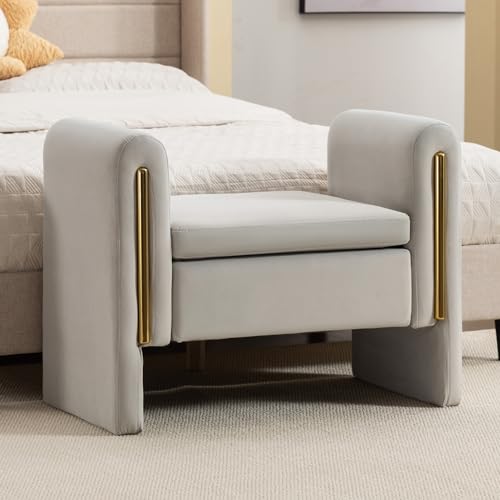 53 Inch Velvet Storage Ottoman vanity stool, Modern End of Bed Ottoman,Upholstered Entryway Ottoman,Upholstered Storage Cabinet for Living Room Bedroom (Ivory)