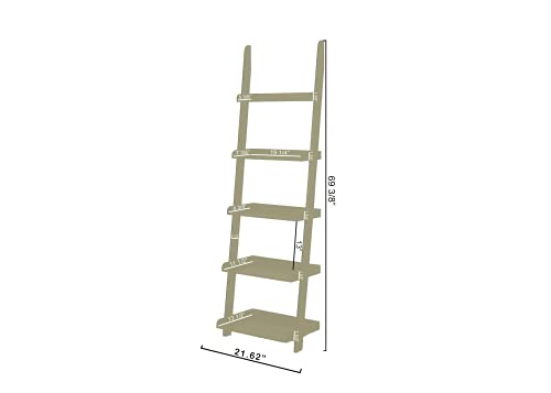 eHemco 5 Tier Leaning Wall Bookshelf, 70 Inches, White