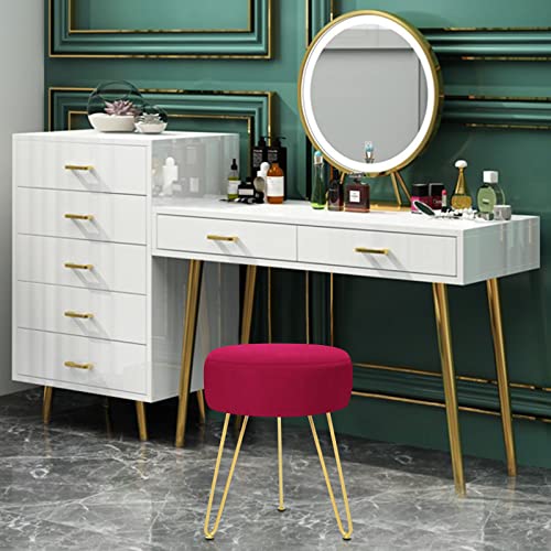 GERANT Multifunctional Vanity Stool - Velvet Footrest Stool-Upholstered Chair Stool -Ottoman Round Modern Dressing Chair - Side Coffee Table Seat with Golden Metal Leg for Living Room (Light Blue)