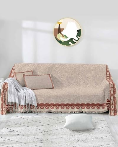 Flowers Texture Red Sofa Cover Couch Covers for 3-4 Cushion Couch Throw Couch Cover with Tassel Soft Sofa Slipcover Vintage Leaves Texture on Burlap Couch Furniture Protector for Dog Pet 71