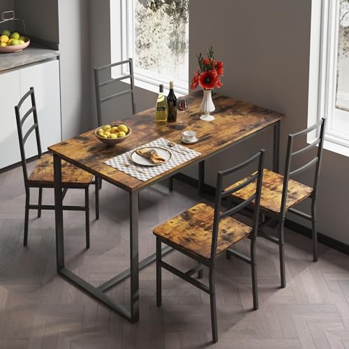 Modern Dining Table Set for 2, 3 Piece Counter Height Wooden Tabletop with Two Upholstered Bar Stools Chairs for Kitchen, Small Spaces, Apartment, Breakfast Nook, Pub, 47.30