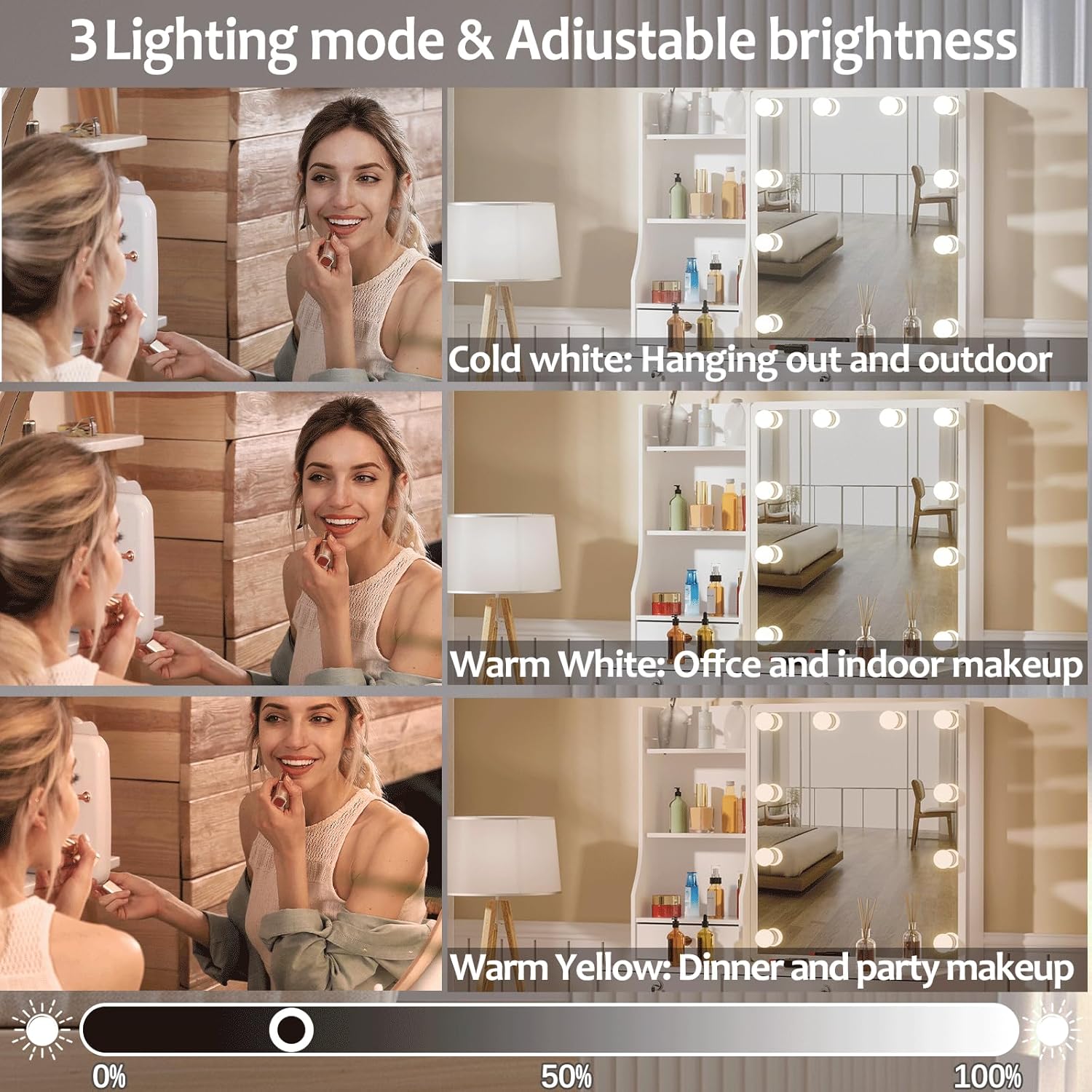 Makeup Vanity Set with 6 Drawers and Lighted Mirror, Multifunctional Table Vanity with 6 Cabinets and Brightness Adjustable, Dressing Cosmetic Desk with Chair for Girls