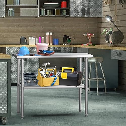BELANITAS Stainless Steel Table with Wheels 24x36 NSF Stainless Steel Prep Table with Adjustable Undershelf, Metal Table for Home Kitchen and Garden