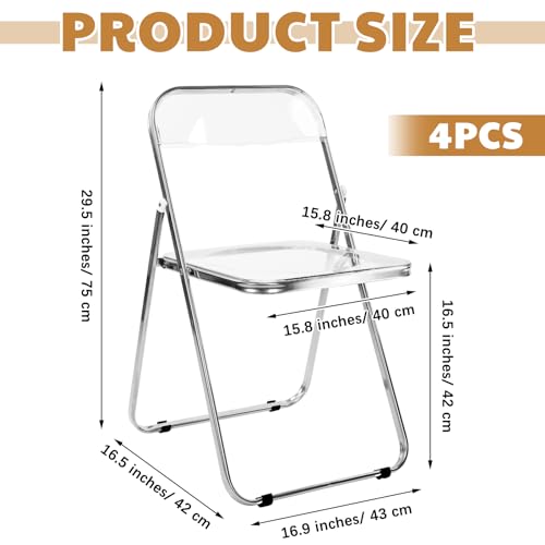 4 Pcs Modern Acrylic Folding Chair Armless Event Chairs Transparent Plastic Folding Chairs Clear Stackable Dining Chairs Plastic Living Room Seat for Home Living Room Inside Outside