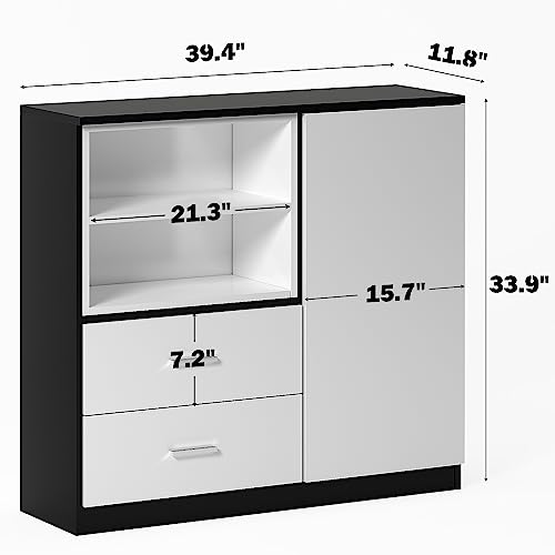 soges 31.5 inches Sideboard Buffet Cabinet Side Cabinet Cupboard Storage Cabinet, Coffee Bar Station with 2 Drawers and Storage Shelves, Black & White