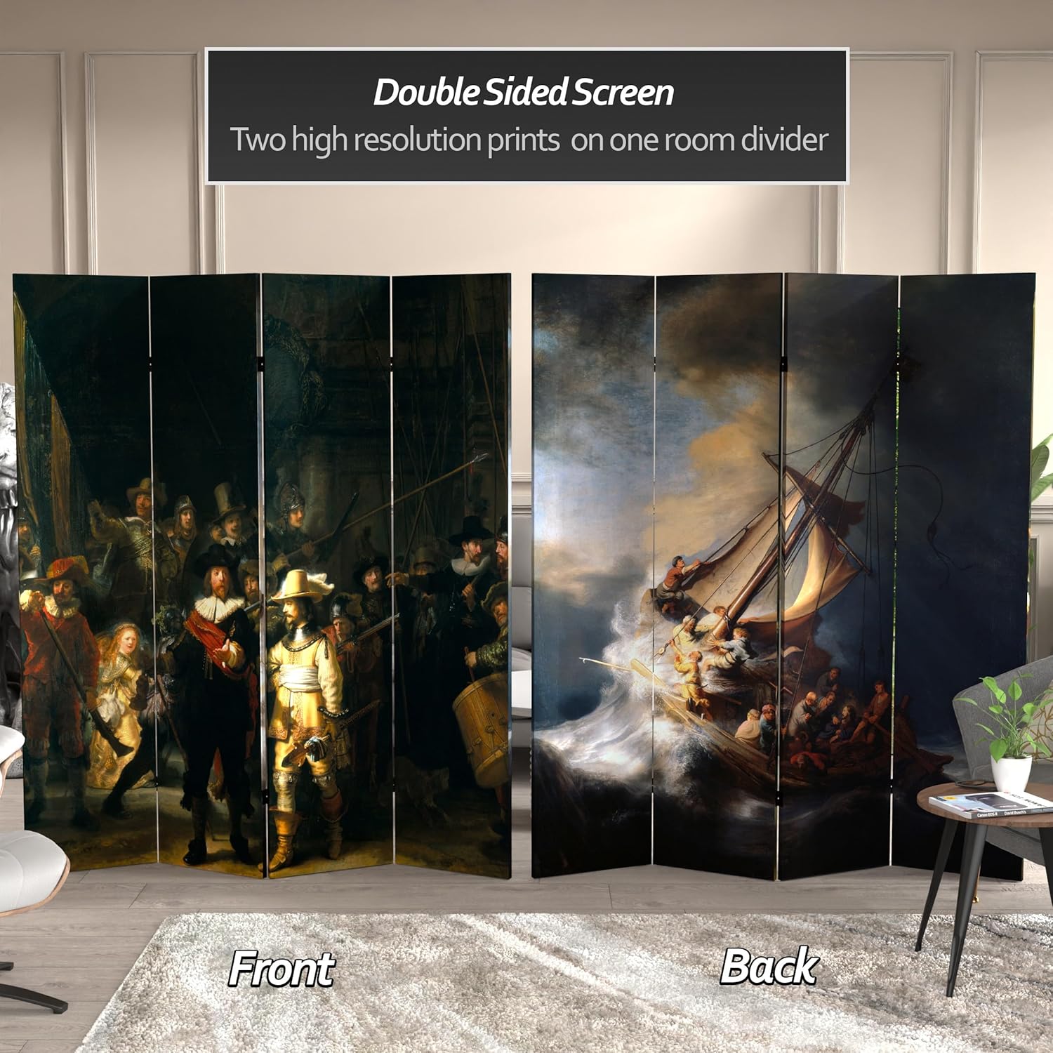 6 ft. Tall Double Sided Works of Rembrandt Canvas Room Divider