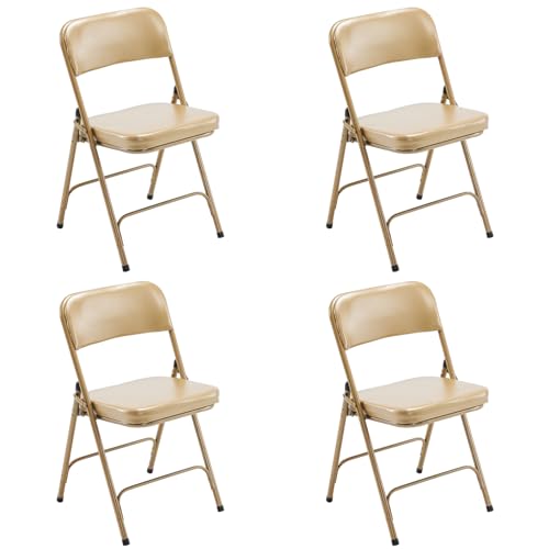 Metal Folding Chairs with Cushion - Foldable Chair with Padded Seat and Back - Indoor Outdoor Upholstered Commercial Seat - Event Chairs for Parties, Weddings, Home, Office - Set of 4 - Black