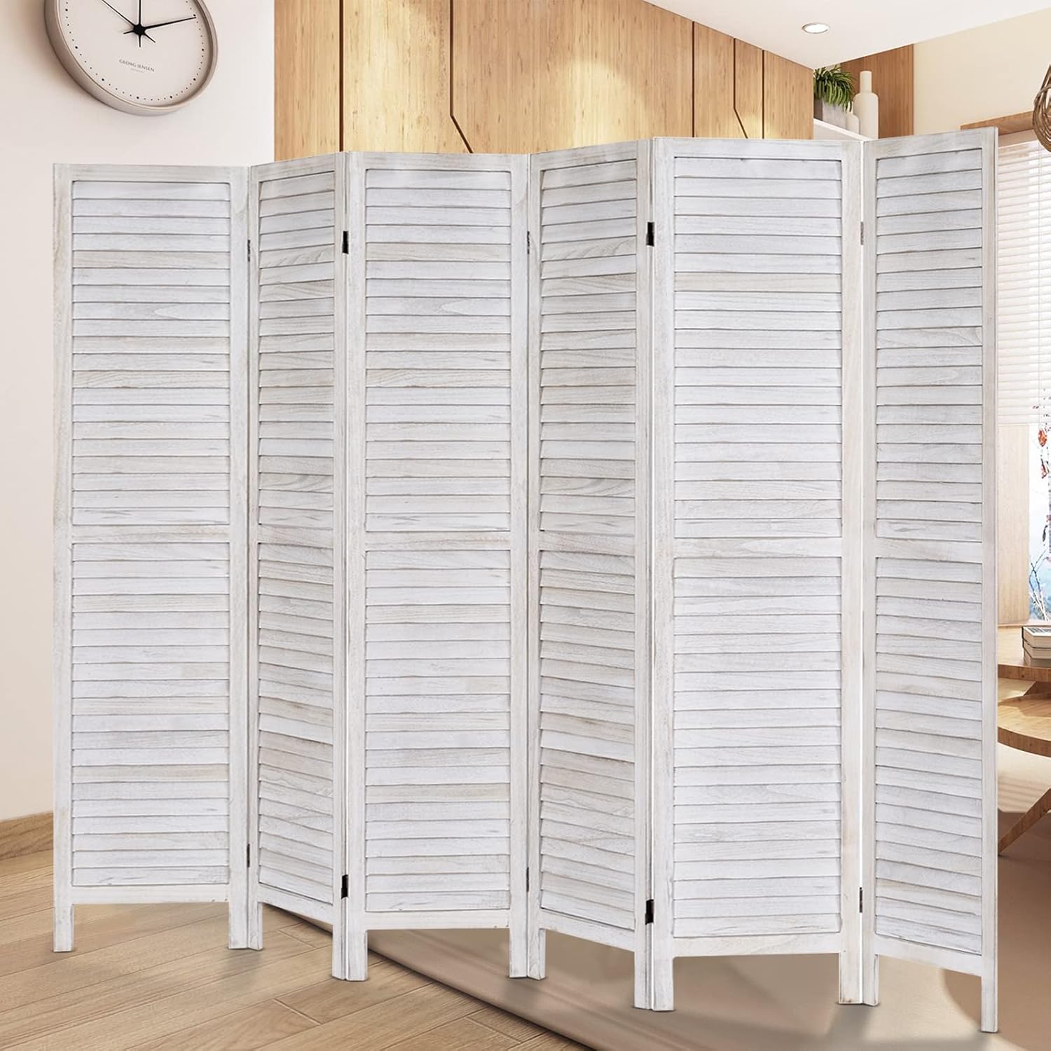 RHF 6 Panel Room Divider Room Dividers and Folding Privacy Screens, Wood Privacy Screen Room Dividers, 5.6 Ft Tall Room Divider Wall, Space Seperater,Portable (6 Panel, White)