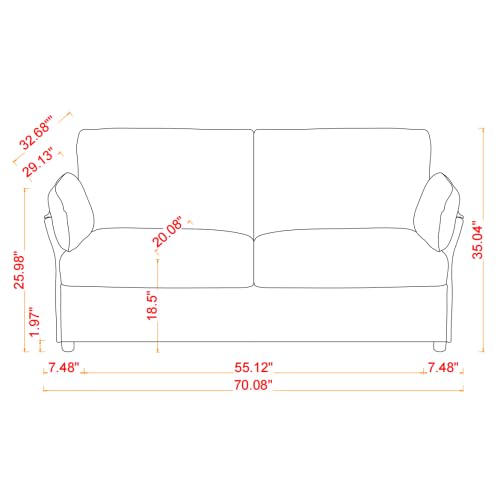 70 inch Upholstered loveseat Couch Futon Sofa for Small Space Office Living Room, Modern Mini Couches Love Seat 2 Seater,Divan Daybed Sectional Sofa (Camel)