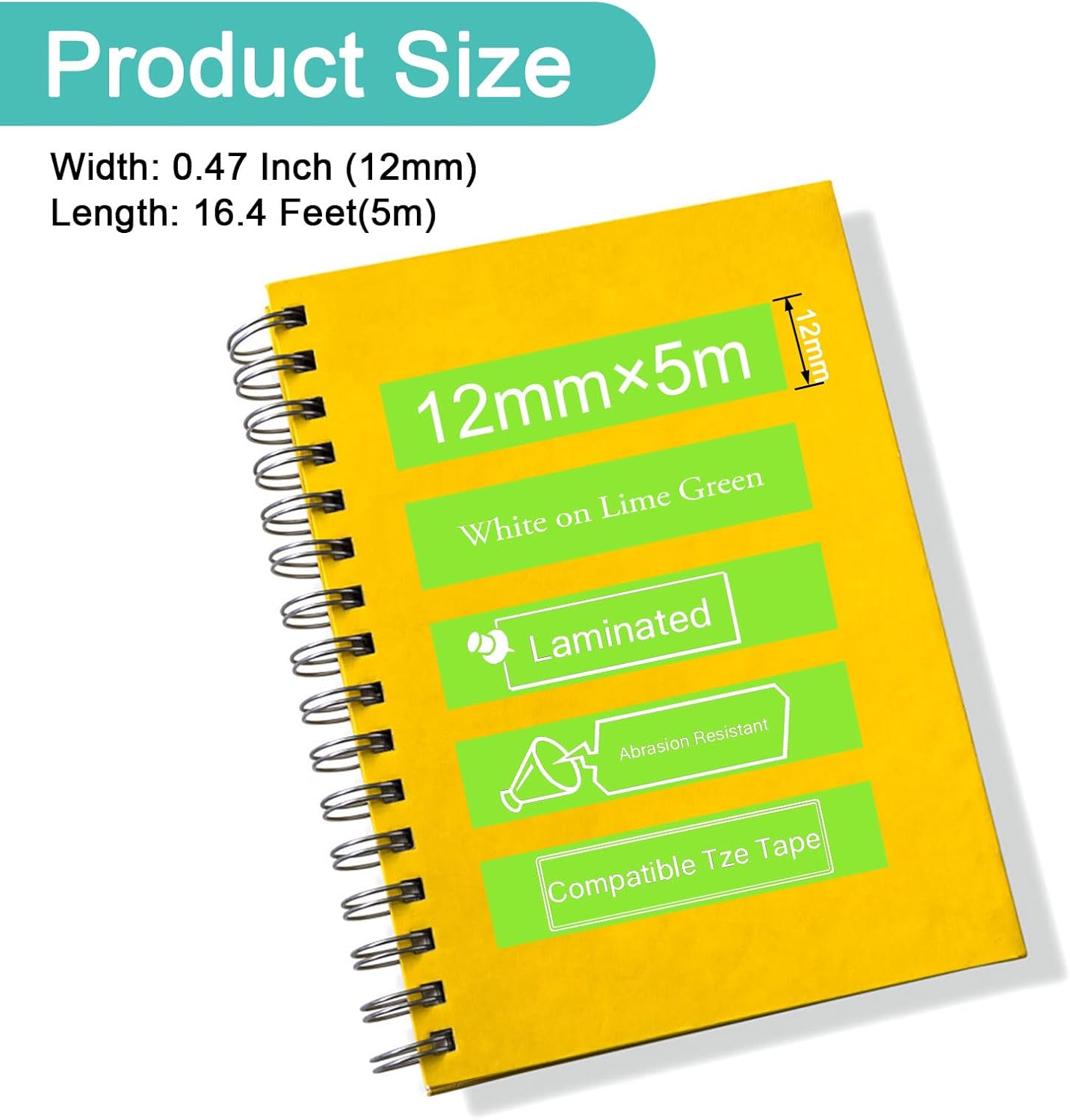 NineLeaf 30PK Compatible for Brother P-Touch Label Maker Tape TZe-MQG35 TZ-MQG35 12mm 0.47 White on Lime Green Laminated TZe TZ Tapes for PT-D200G PT-D800W PT-E110 PT-H100P