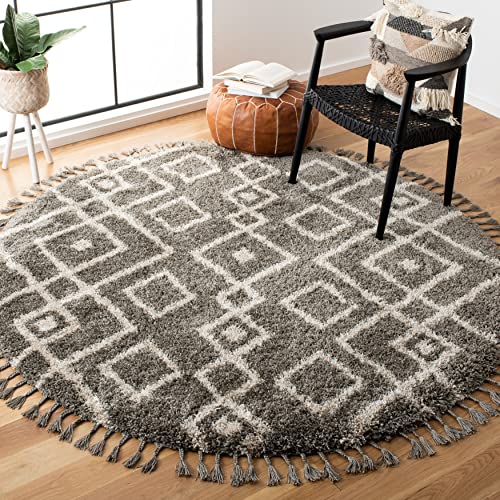 SAFAVIEH Moroccan Fringe Shag Collection Accent Rug - 3' x 5', Grey & Cream, Tribal, Non-Shedding & Easy Care, 2-inch Thick Ideal for High Traffic Areas in Entryway, Living Room, Bedroom (MFG249A)