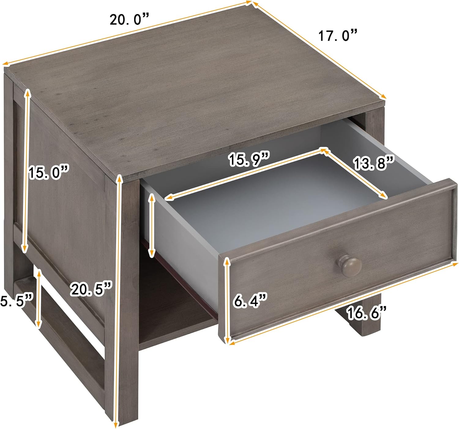 Wooden Nightstand with a Drawer and an Open Storage,End Table for Bedroom,Anitque Gray