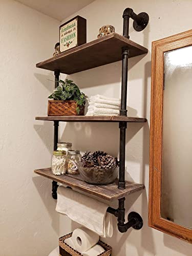 Industrial Pipe Bathroom Shelves Wall Mounted 3 Tier Bathroom Shelves Rustic Wall Pipe Shelving for Bathroom Decor