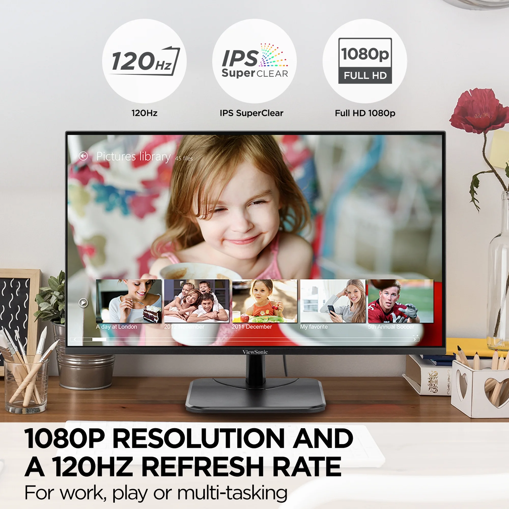 ViewSonic VA2756A-MHD 27 Inch IPS 1080p Monitor with 120Hz, Eye Care, HDMI, DisplayPort, and VGA Inputs for Home and Office