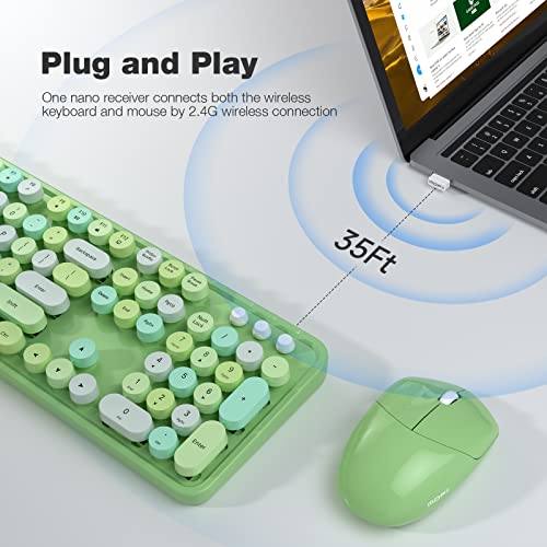 GEEZER Wireless Keyboard and Mouse Combo - Olive Green Full-Sized Colorful Keyboard 104 Keys - USB 2.4 G Receiver Plug and Play with Round Keycap Typewriter Keyboards, for Windows, PC, Laptop, Desktop