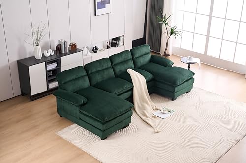 Comfy Corduroy U-Shaped Sectional Sofa - Cloud Couch Cloud Modular Sofa for Living Room, Modern Corduroy Upholstery Sofa Sleeper Deep Couches with Double Chaise for Living Room (Grey)