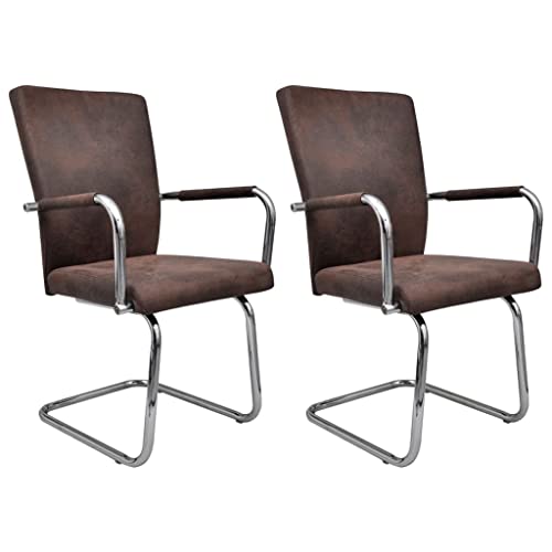 Modern Dining Chair,Parlor Chair,Lounge Chair,for Living Room,Lounge,Front Desk, Kitchen, Restaurant,Cantilever Dining Chairs 2 pcs Brown Faux Suede Leather