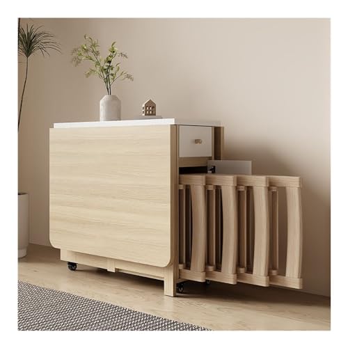 Foldable Dining Table, 4 Piece Folding Chair Set Extendable Dining Table Holds Chairs Space Saving Foldable Kitchen Table(Yellow,1.5M)