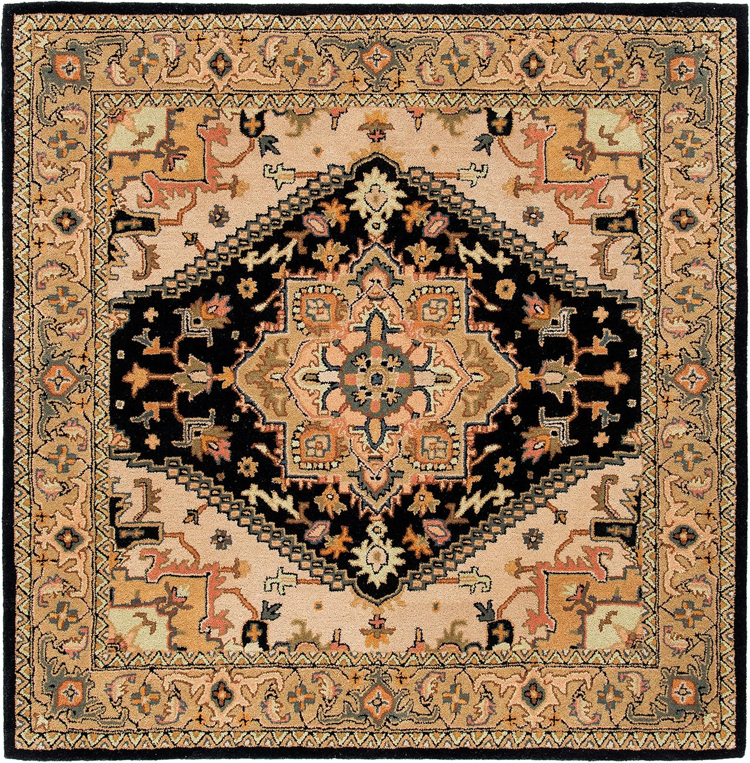 SAFAVIEH Heritage Collection 8' Square Black/Gold HG625Z Handmade Traditional Oriental Premium Wool Living Room Dining Bedroom Area Rug