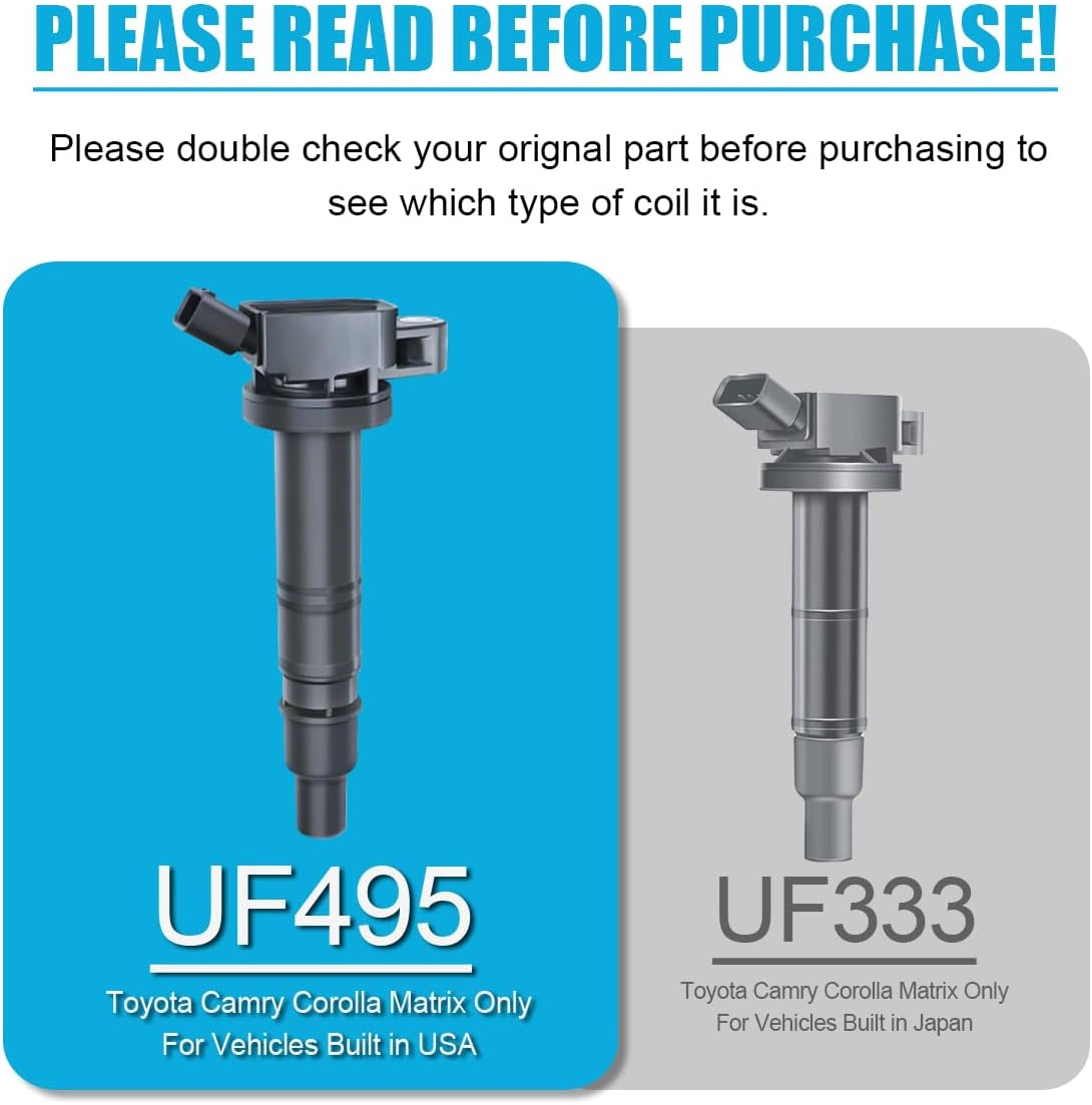 Micro Set of 4 Ignition Coil Pack Compatible with Toyota Scion Camry Tacoma Matrix xB Hiace Solara 2.4L 2.7L L4 Replacement for 90919-A2001 90919-02248 UF495 90919-A2006