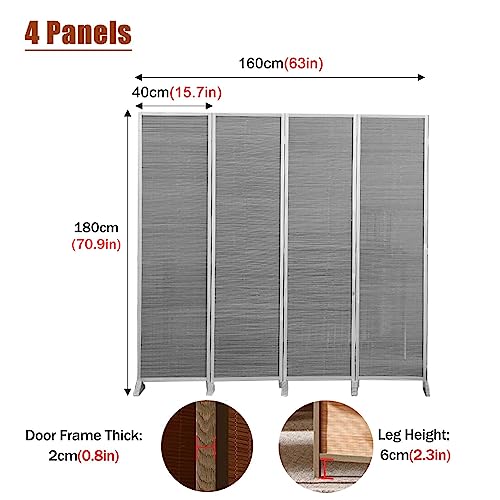 Room Divider Privacy Screen Grey Room Divider Screen 4 Panels 6 feet High, Commercial Home Standing Door Partition with Base, for Teahouse/Dining Room/Lobby Backdrop Decor, Pine Wood Frame