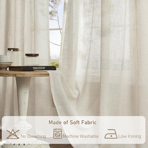 LAMIT Living Room Linen Curtains 90 Inch for Bedroom, Back Tab and Rod Pocket Linen Textured Sheer Curtains Light Filtering Burlap Curtains for Farmhouse, 2 Panels, 52 x 90 Inch, Greyish Blue