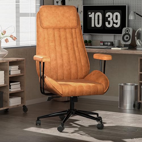 Luxury Comfortable High Back Executive Office Chair, Adjustable Ergonomic Big and Tall Home Office Desk Chair with Lumbar Support, Suede Fabric Computer Chair with Arms and Wheels, 400LBS (Brown)