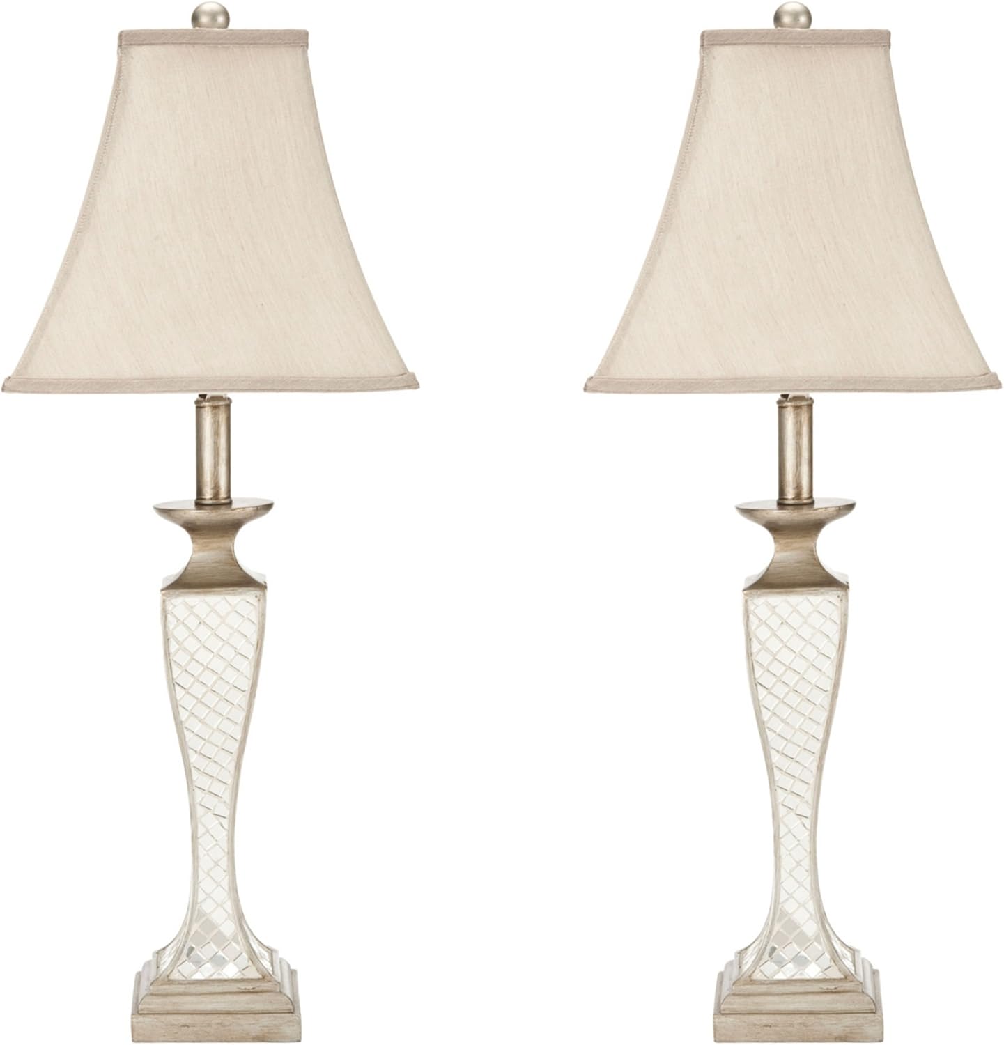 SAFAVIEH Lighting Collection Kailey Glass Lattice Silver/ Cream Shade 28-inch Bedroom Living Room Home Office Desk Nightstand Table Lamp Set of 2 (LED Bulb Included)