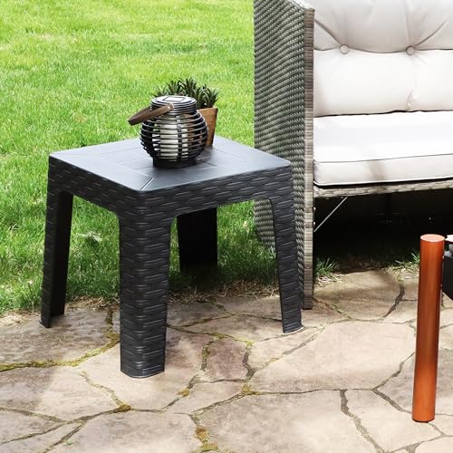 Sunnydaze 18-Inch Square Outdoor Plastic Side Table - Set of 2 Tables - Brown