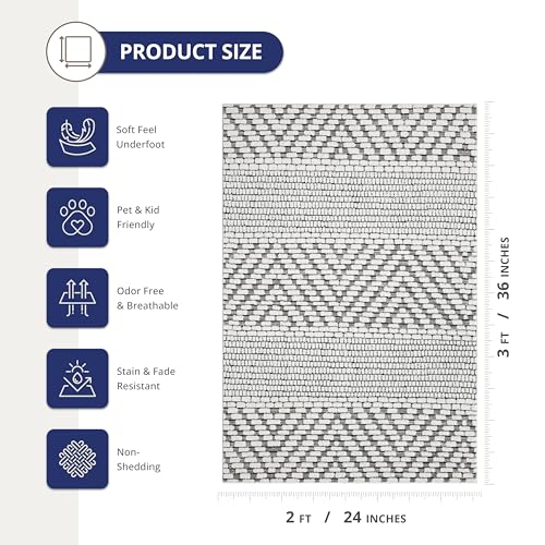 Abani Nomad Cream & Grey Area Rug 8' x 10' for Living Room, Bedroom - Zig Zag Pattern - Durable & Easy to Clean