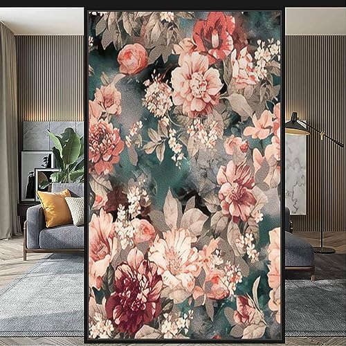 Window Privacy Film Floral Seamless can be Used for Website Textile Printing Drawn Endless Front Door Office Shower Bathroom Privacy Film Summer Decorative Blackout 3D Window Decals, 35.4