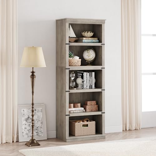 IDEALHOUSE 5 Tier Bookcase, Farmhouse Book Shelf with Storage Open Display Bookshelves, 71