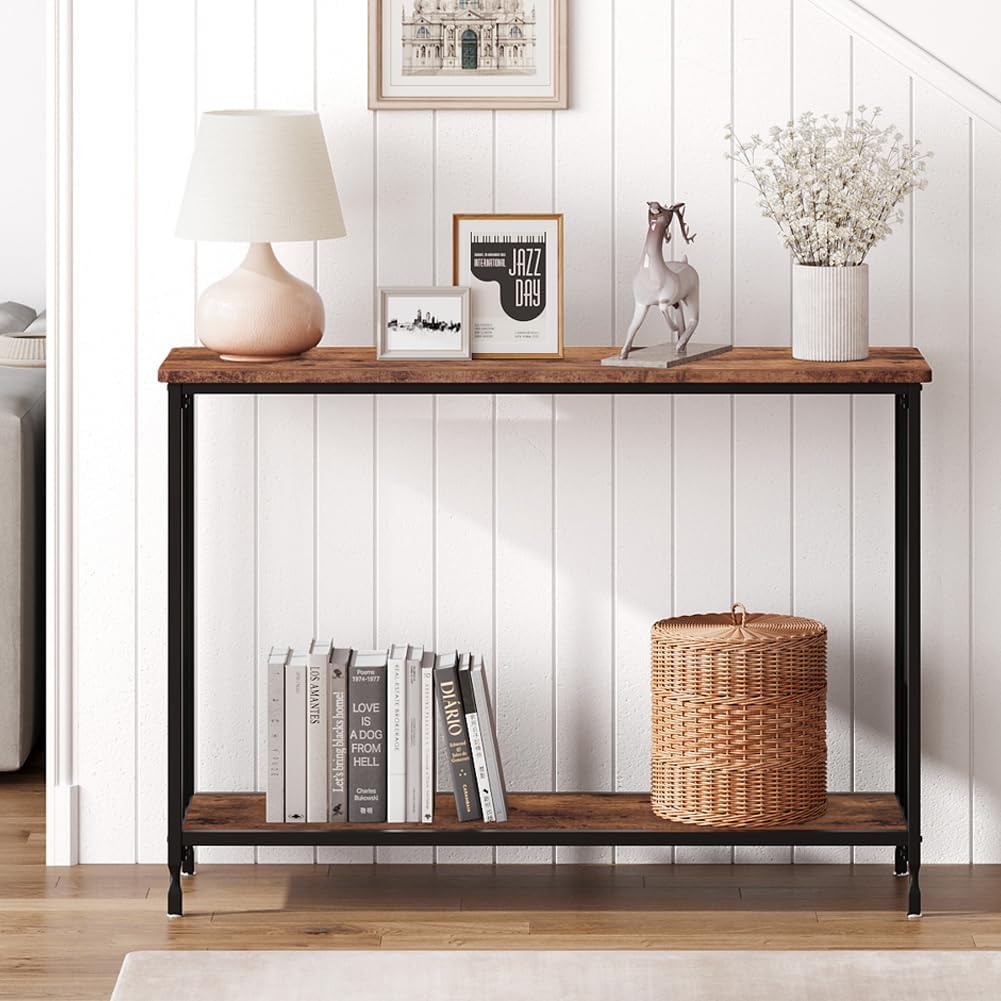 IDEALHOUSE Console Table, Sofa Tables Narrow Entryway Table with Glass Shelf and Metal Frame, 41.5