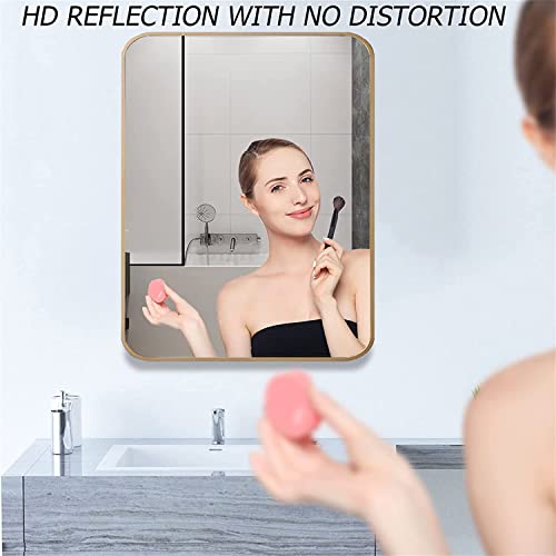 24 x 36 Inch Gold Bathroom Mirror, Rectangle Bathroom Mirror for Over Sink - Metal Framed Bathroom Vanity Mirror for Wall Decorative, Large Rounded Corner Entryway Mirror