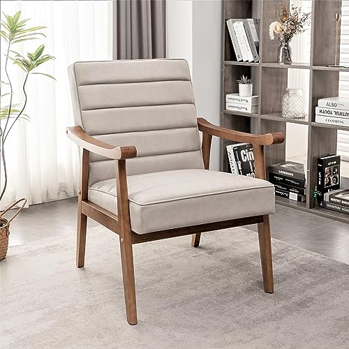 US Pride Furniture Distinctive Mid Century Modern Accent Chair with Open-Framed Armchair Design, Plush Foam, Leather-Look Microfiber Seat and Back Cushions, Brown