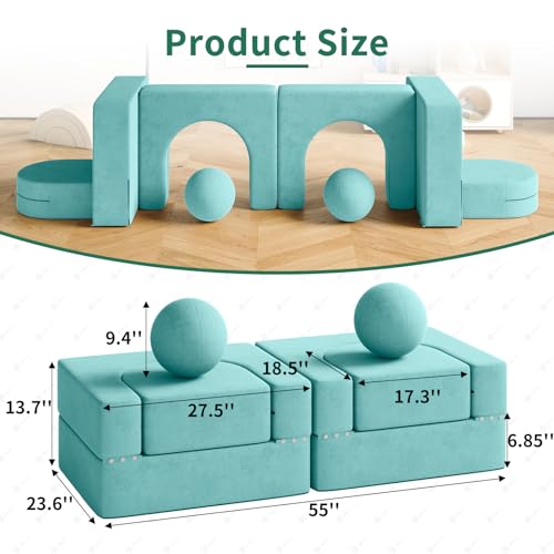 wanan 8PCS Kids Sofa, Kids Modular Couch Toddler with 2 Balls, Kids Couch Play Set 8 in 1 Baby Foam Sofa Kids Couch (Blueberry)