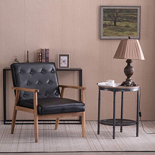 Bonnlo Mid-Century Modern Lounge Chair Living Room Upholstered Sofa Chair with Solid Legs (Black PU)