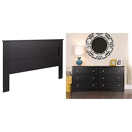 Prepac Stylish Flat Panel King Headboard + Prepac 6-Drawer Double Dresser
