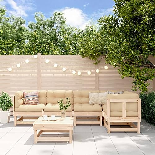 Outdoor Dining Set Balcony Table Sunroom Furniture Sectional Sofa 6 Piece Patio Lounge Set with Cushions Solid Wood Suitable for Patio, Terrace, Tavern, Balcony
