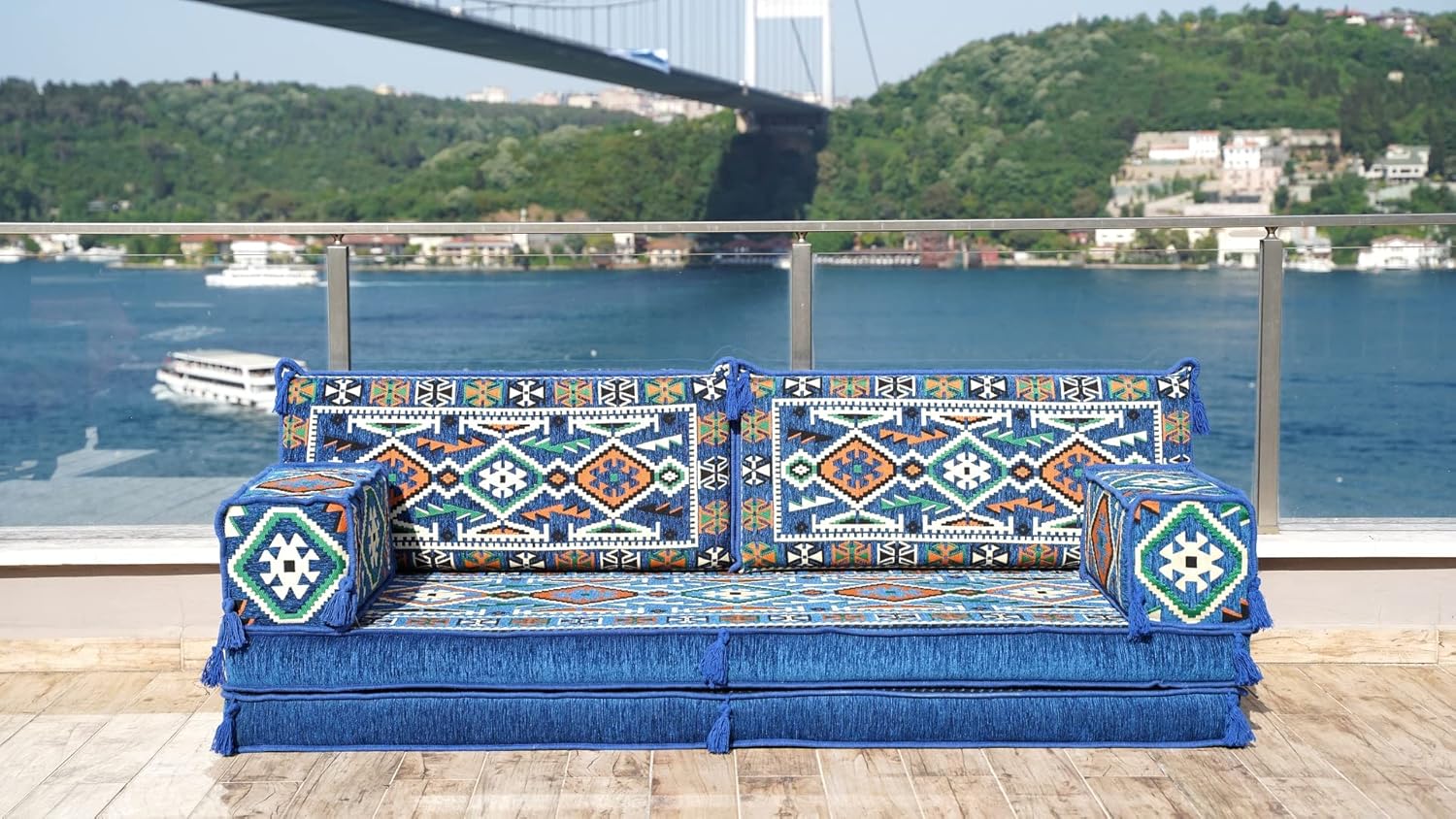 Royal Blue Corner Sofa Seating Set, Arabic Sofa Set, Oriental Floor Seating, Living Room Sofa, Sofa Slipcovers, Sofa Covers, Oriental Sofa Bed (8'' Thickness Sofa)