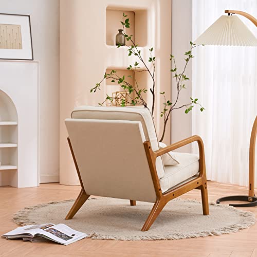 Modern Accent Chair,Living Room Chairs,Single Fabric Lounge Reading Armchair with Solid Wood Frame,Easy Assembly Reading Armchair for Living Room Bedroom Sunroom (White)