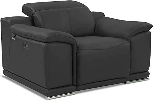 Lorenzo Power Reclining Chair for Living Rooms with Italian Leather Upholstery, USB Chargers and Adjustable Headrests, 1 Seater, Dark Gray