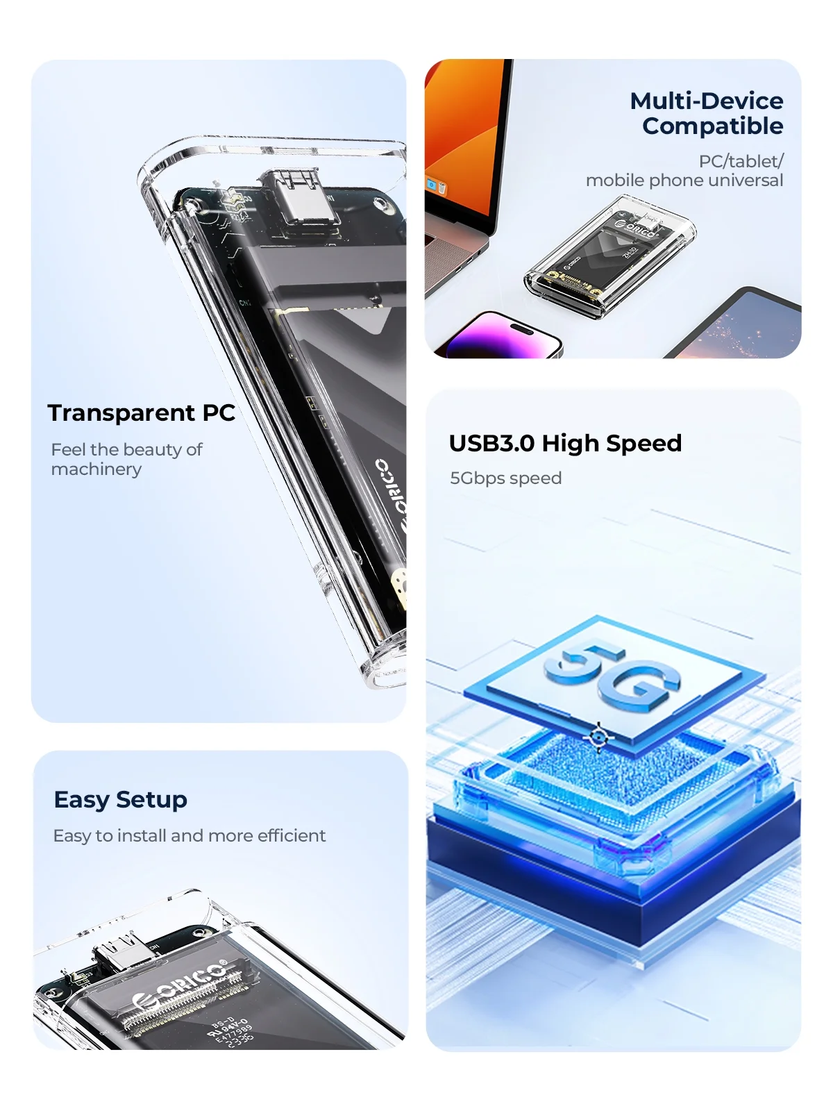 ORICO Mini mSATA SSD Case to USB 3.2 Gen1 SSD Enclosure Adapter Transparent External Adapter 5Gbps for mSATA NGFF SSD Samsung