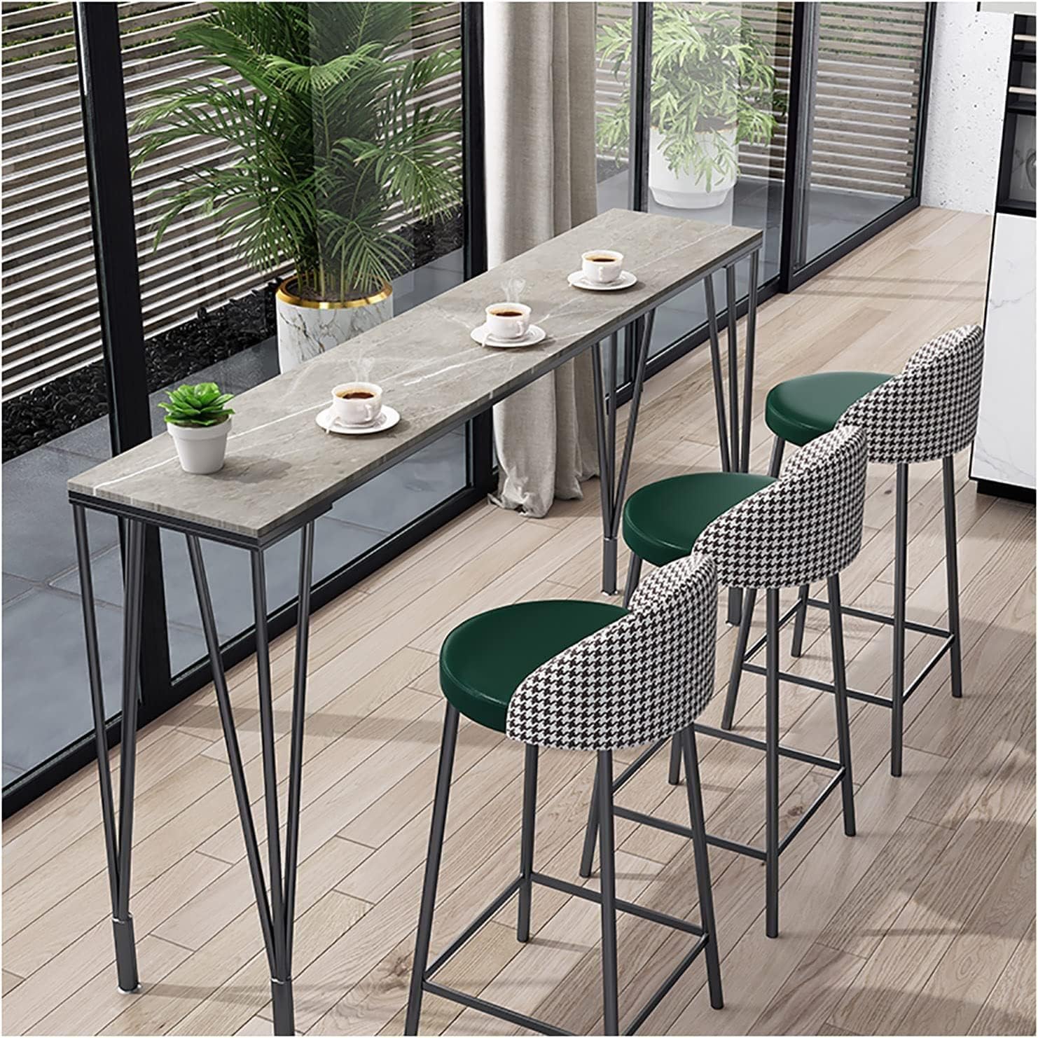 QINGYANG Breakfast Bar Chairs Bar Stools Set of 3 PCS Soft Velvet Seat Breakfast Bar Counter Kitchen Chairs Metal Legs Barstools High Stools with Backrests & Footrests for Home & Commercial Use