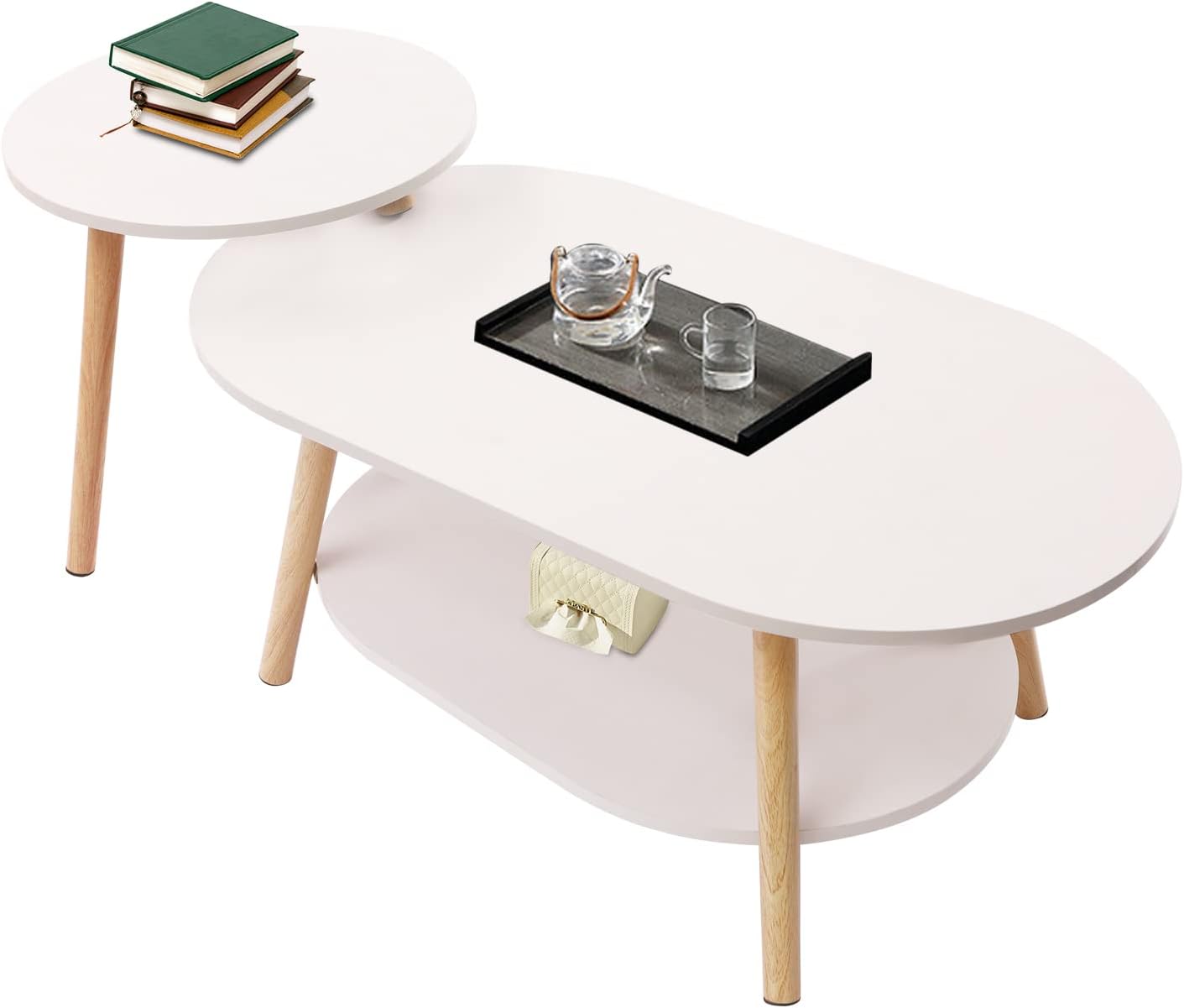 2 Layer Coffee Table Living Room Oval Side Table Combination Sofa Side Table Modern Furniture Decor for Hotel,Office,Balcony，Cafe