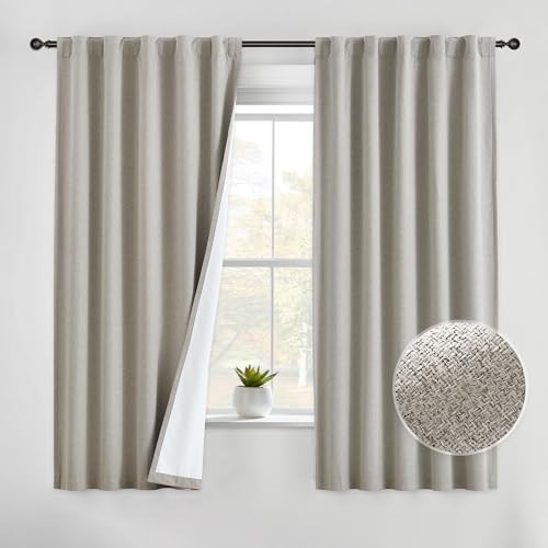 Beauoop Farmhouse Living room Bedroom 100% Blackout Window Curtains Linen Thermal Insulated Energy Saving Noise Reducing Drapes Back Tab Rod Pocket Window Treatment, 2 Panels (52 W x 84 L, Gray)